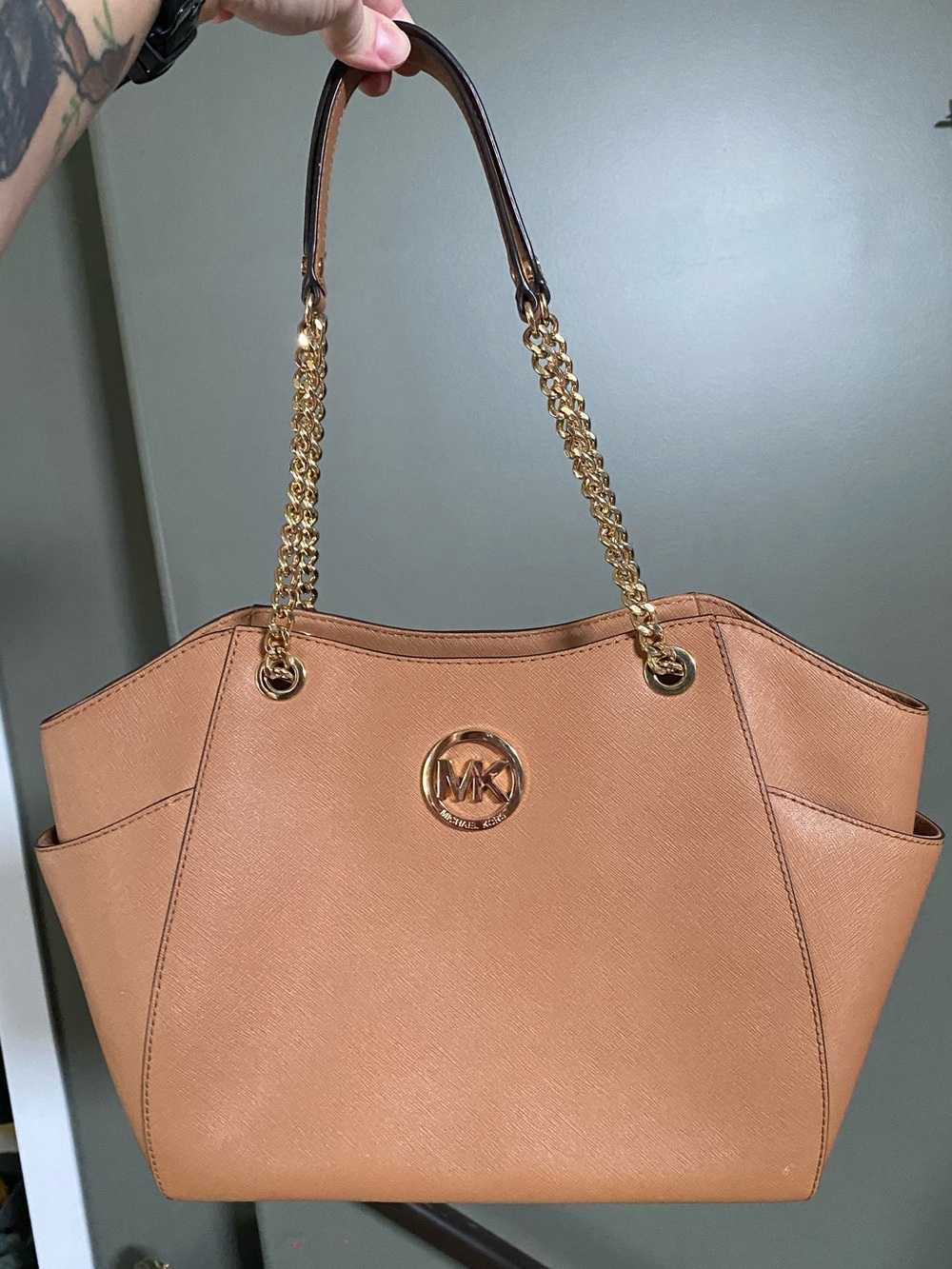 Golden brown MK zip top tote
